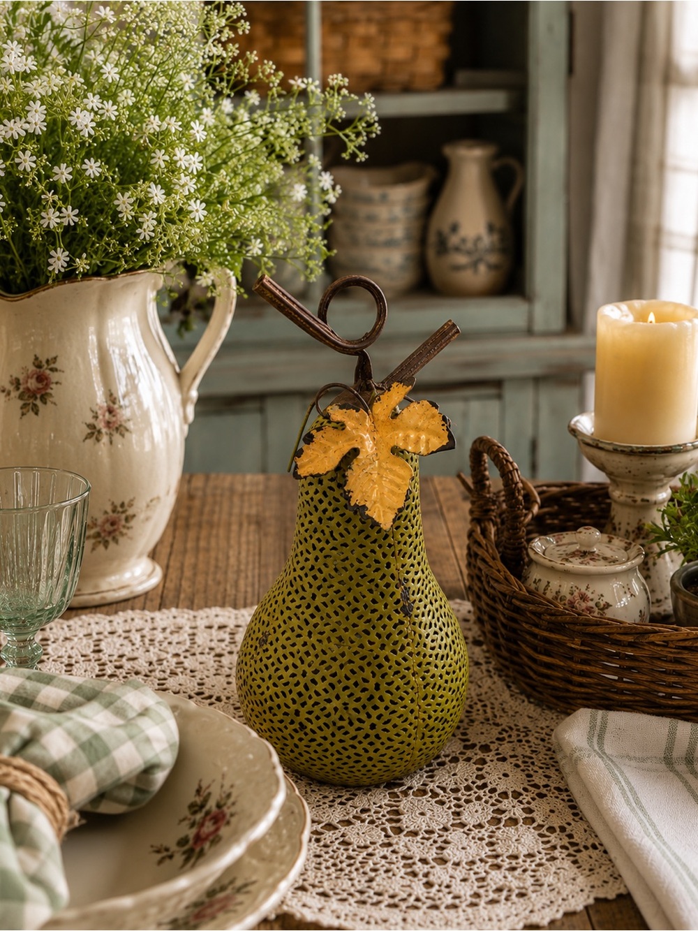 Country cottage pear votive candle holder